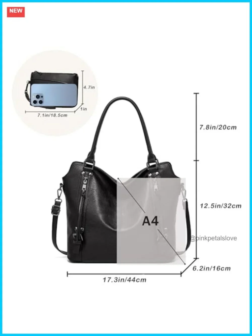 Large Hobo Tote Handbag with Adjustable Strap, Multiple Pockets, Coin Purse